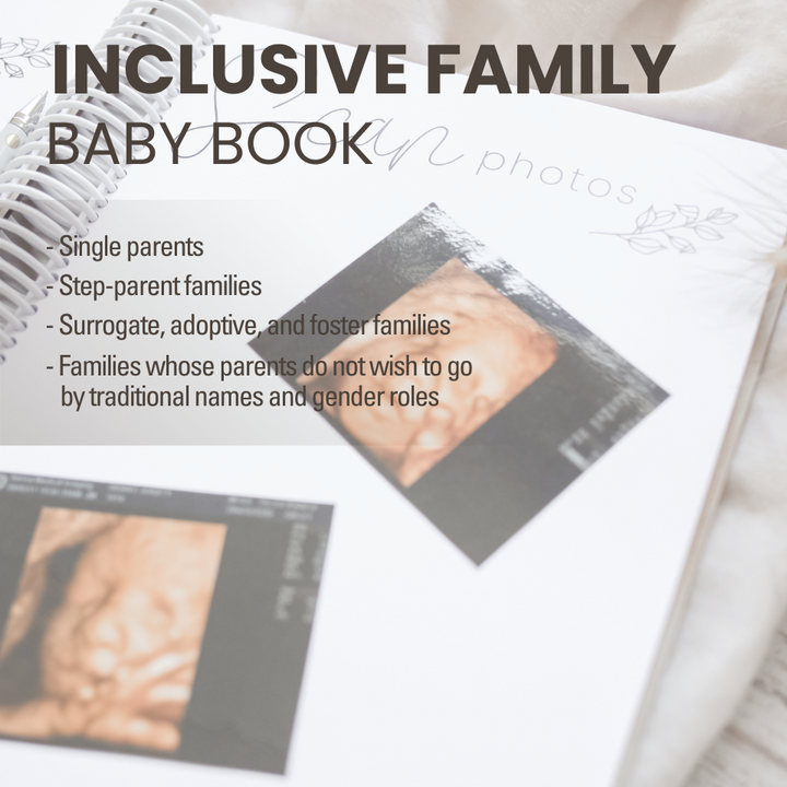Details about Hello Fern's inclusive family wooden baby memory book for single parents, step-parents, surrogate, adoptive, and foster families, and families with non-traditional names and gender roles.