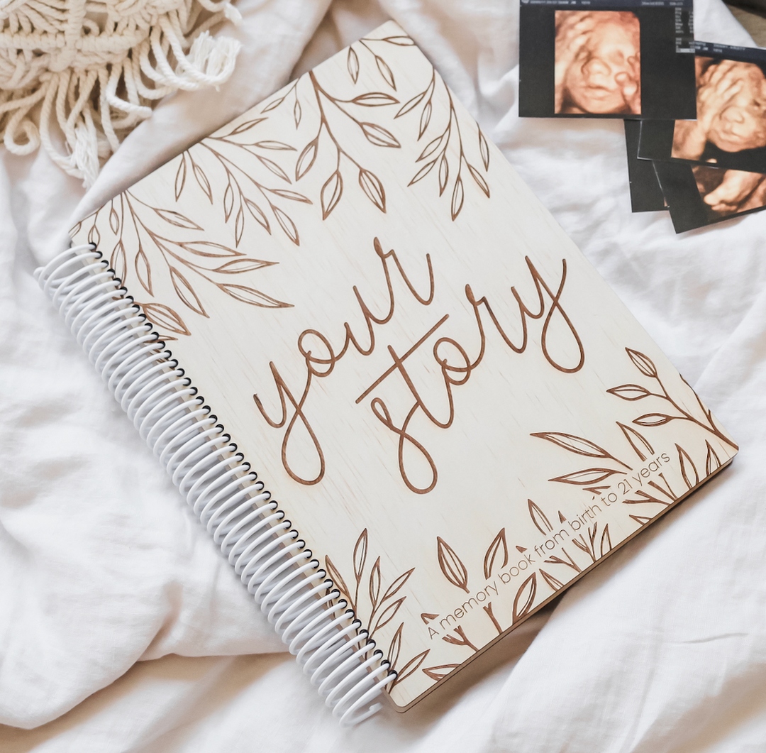Cover of Hello Fern non-custom inclusive "your story" wooden baby memory book
