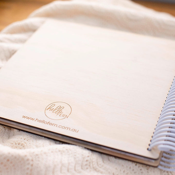 Back cover of Hello Fern wooden photo album.
