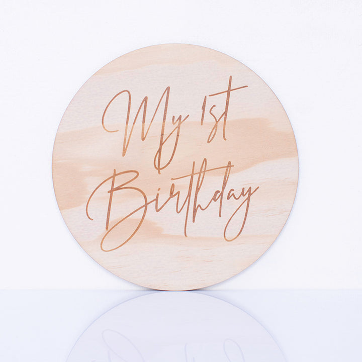 My 1st Birthday wooden announcement plaque isolated in white background.