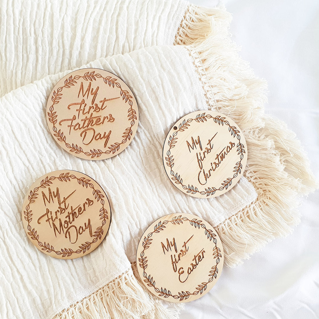Wooden achievement milestone discs - Wreath