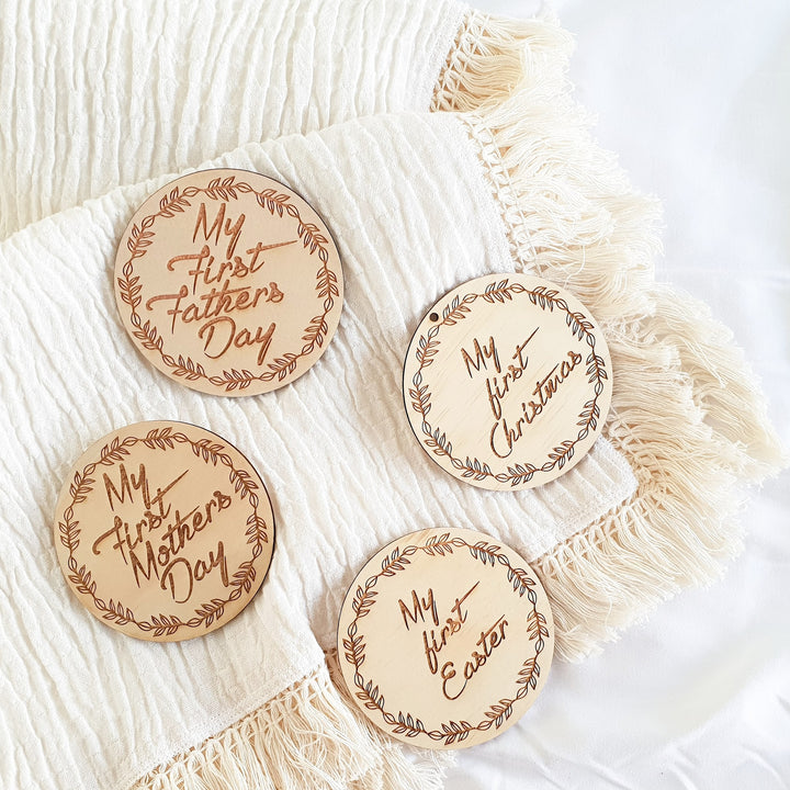 Wooden achievement milestone discs - Wreath