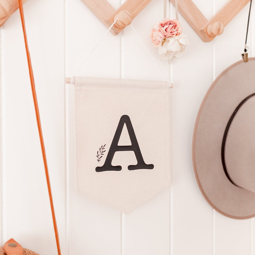 Letter flag wall hanging - Linen with black letter