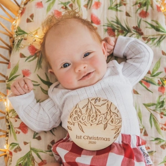 My 1st Christmas Timber Ornament (customised with name + year)