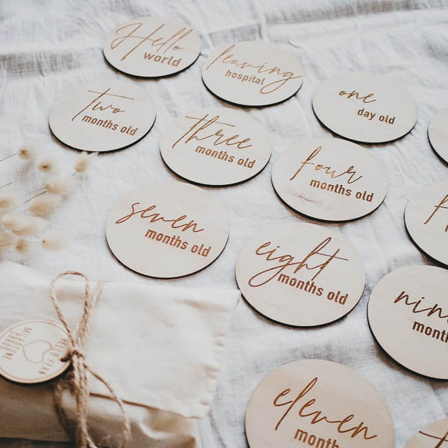 Wooden month milestone card discs - Classic