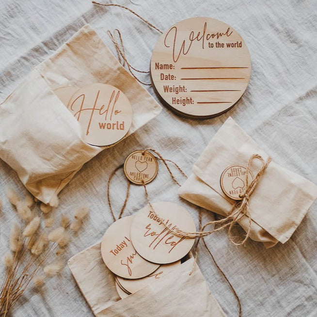 Wooden month milestone card discs - Classic