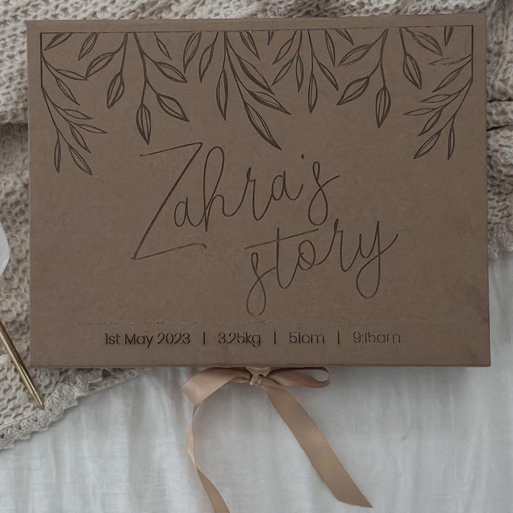 "Your Story" Wooden Baby Memory Book (customised with name) - SAME SEX FAMILY (DADS)