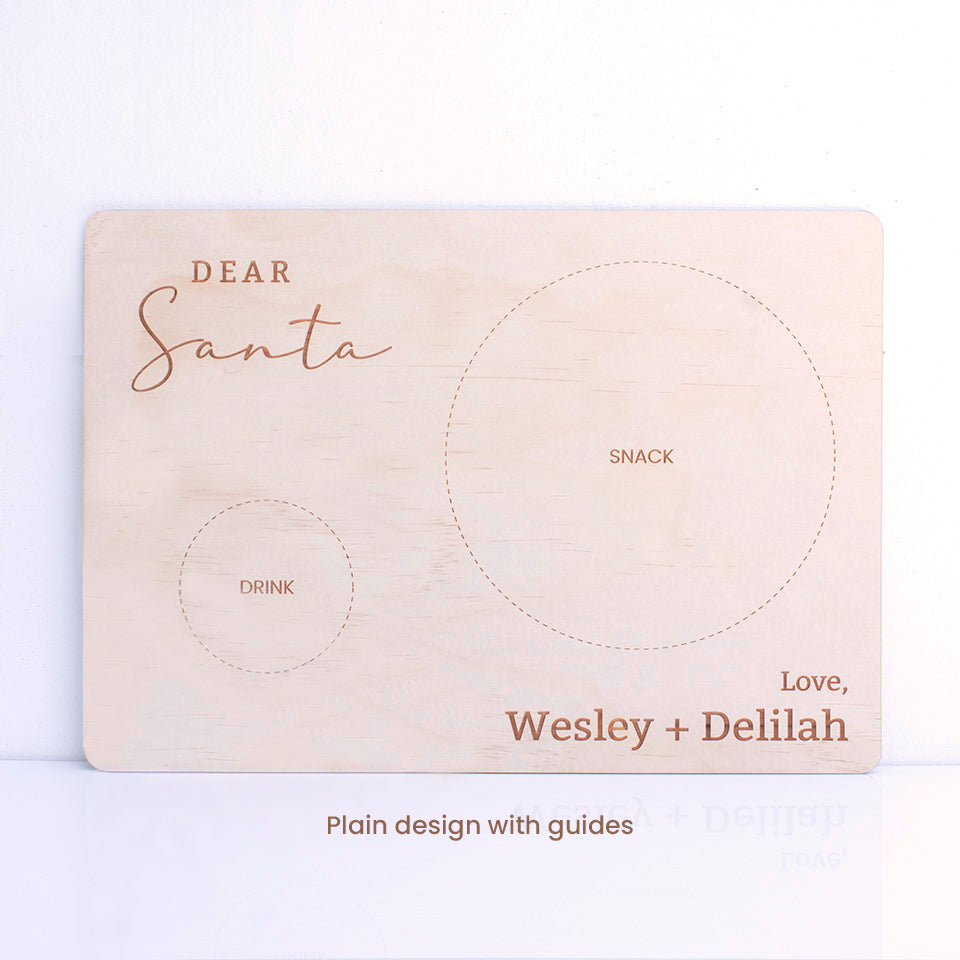 Hello Fern Santa Snack Board with custom names, snack and drink guides in a minimalist design.