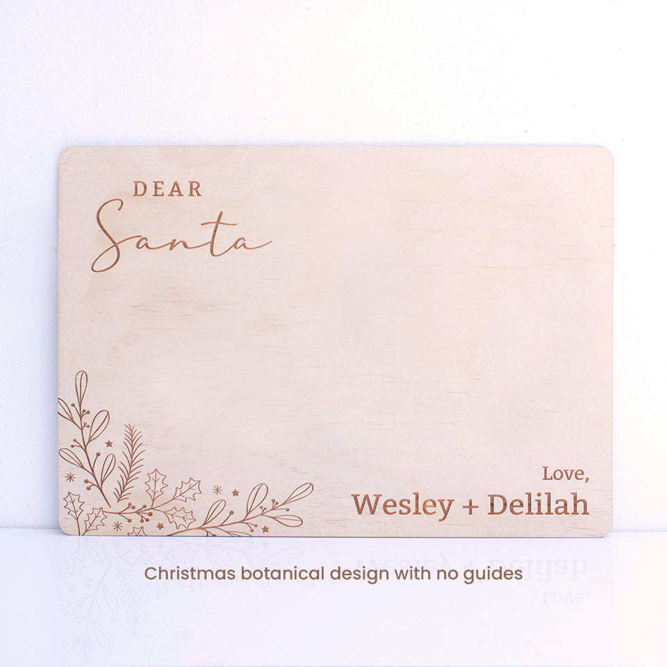 Hello Fern Santa Snack Board with custom names, no snack or drink guides, and Christmas botanical design.