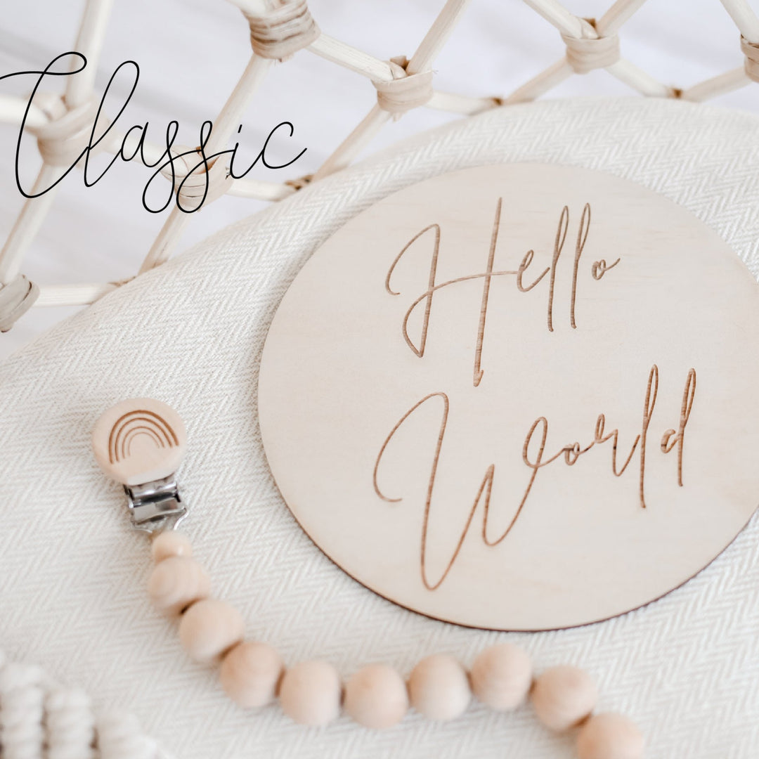 Stained Hello Disc 'Hello World' Wooden Announcement Disc – Hello Fern