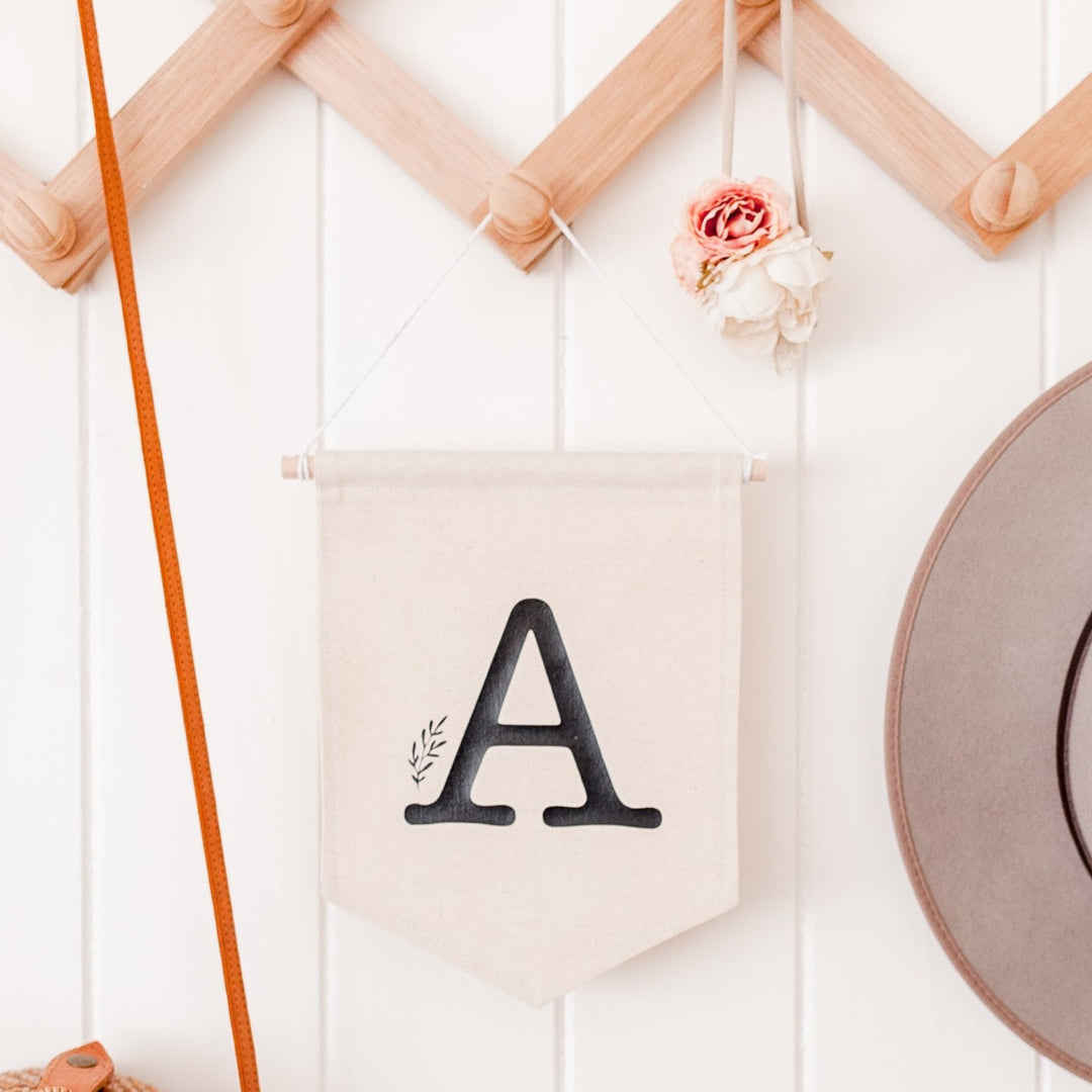 Letter flag wall hanging - Linen with black letter