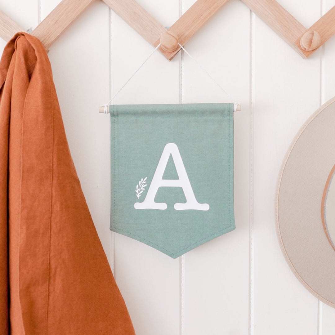 Letter flag wall hanging - Sage with white letter