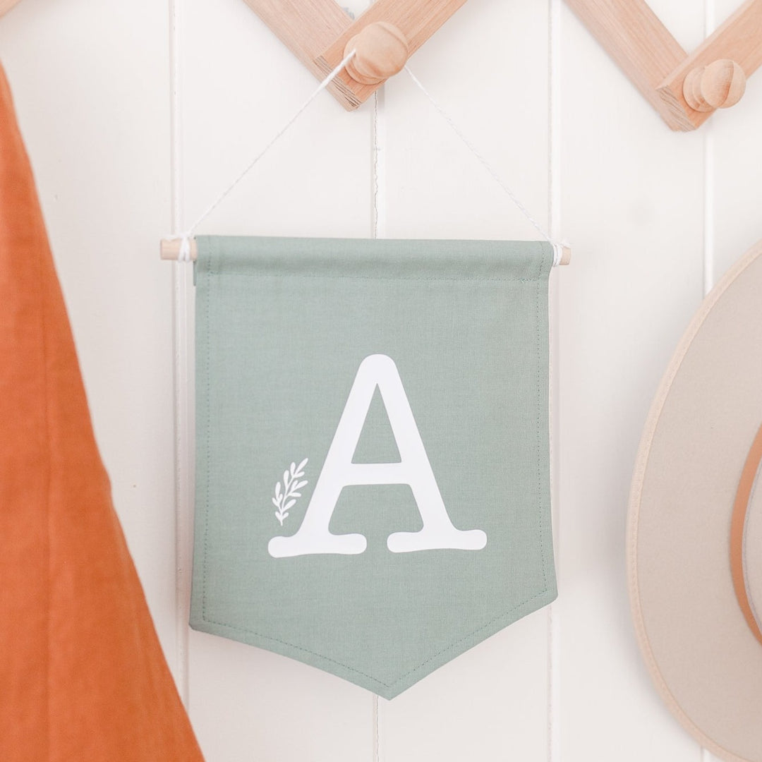 Letter flag wall hanging - Sage with white letter
